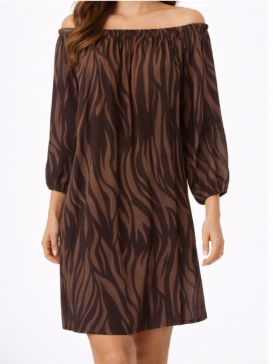 Michael Kors Dresses & Skirts - Michael Kors 2-Tone Brown On or Off The Shoulder Mini Dress Long Sleeve Sz XS
